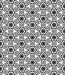 Black and white seamless abstract pattern. Background and backdrop. Grayscale ornamental design. Mosaic ornaments. Vector graphic illustration. EPS10.