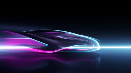 A Stylish Electric Car Illuminated by Neon Lights, In Motion, Silhouette, Concept, EV, BEV