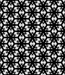 Black and white seamless abstract pattern. Background and backdrop. Grayscale ornamental design. Mosaic ornaments. Vector graphic illustration. EPS10.
