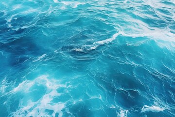 Obraz premium Top view of blue foamy sea surface, open sea from above, seething turquoise waves top shot ocean texture, background image Generative AI