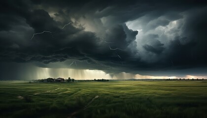 Large Field of Grass under a Cloudy Sky