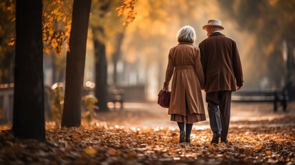 senior couple walking in the park ai generated