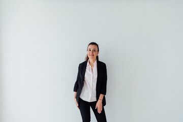 Portrait of a woman 40 years old on a white background