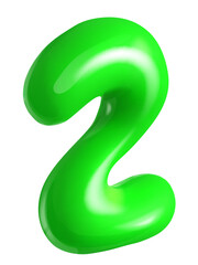 Number 2. Green cartoon two number sign. 3d balloon font style. Isolated vector illustration