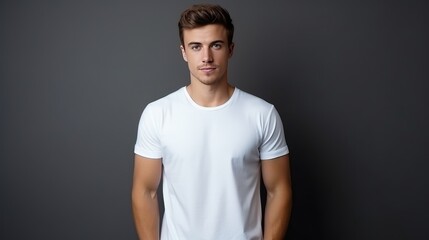 Handsome young  white  male wearing white blank cotton t-shirt with space for your logo or design generative, generative ai, ai