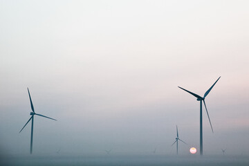 Wind Turbines in Tranquil Pastel Sky at Ohio Plains