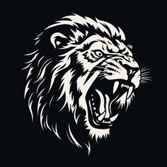 Obraz premium monochrome stencil, roaring lion head created with Generative Ai