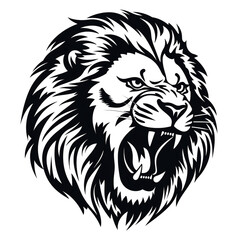 Fototapeta premium monochrome stencil, roaring lion head created with Generative Ai