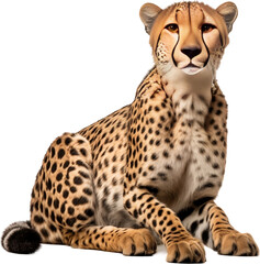 Picture of a sitting cheetah isolated on transparent background, png