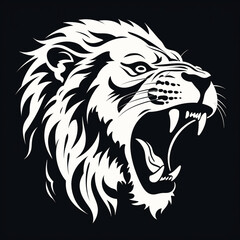 Naklejka premium monochrome stencil, roaring lion head created with Generative Ai