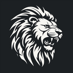 Fototapeta premium monochrome stencil, roaring lion head created with Generative Ai