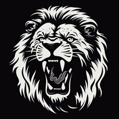 Fototapeta premium monochrome stencil, roaring lion head created with Generative Ai