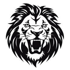 Fototapeta premium monochrome stencil, roaring lion head created with Generative Ai