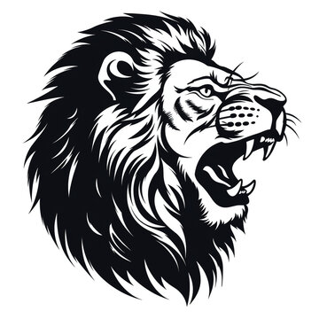 Monochrome Stencil, Roaring Lion Head Created With Generative Ai