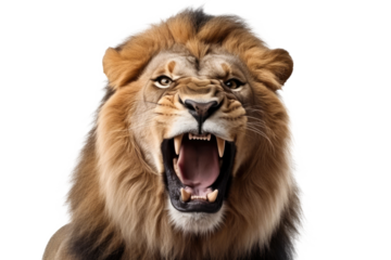 Portrait of a roaring lion - Isolated, no background