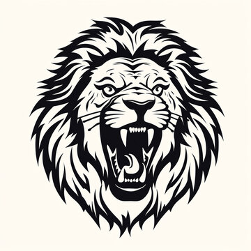 Monochrome Stencil, Roaring Lion Head Created With Generative Ai