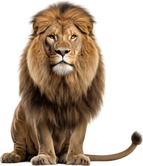 Picture of a sitting lion isolated on transparent background, png
