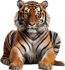 Picture of a sitting tiger isolated on transparent background, png