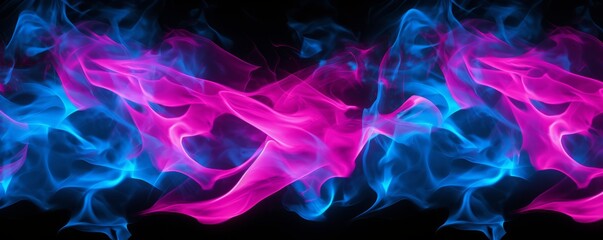 Fototapeta premium Abstract background of fiery flames of purple and blue swirling in dance. Smoke particles. Electrical lightning discharge. Concept of modern art. Nightclub. Vertical banner. Ultra-wide banner