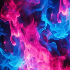 Abstract background of fiery flames of purple and blue swirling in dance. Smoke particles. Electrical lightning discharge. Concept of modern art. Nightclub. Vertical banner. High-quality photo
