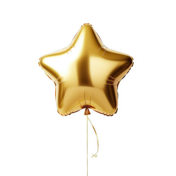 Golden star shaped balloon isolated on transparent or white background, png