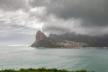 Hout Bay, a fishery town on the Cape Peninsula south of Cape Town, South Africa, is seen under...