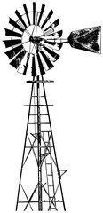 Farm style windmill sketch in black, isolated 