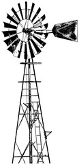 Farm style windmill sketch in black, isolated  © K KStock