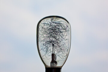 Close-Up Detail of Dark Incandescent Bulb Filament Against Soft Background