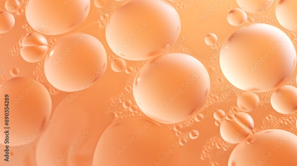 Poster a bunch of bubbles floating on top of each other. monochrome peach fuzz background.
