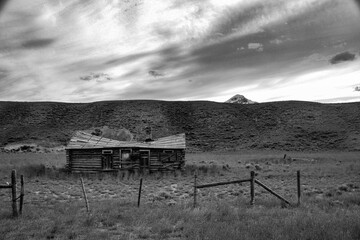 Log Cabin in Montana in Black & White