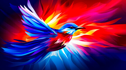 Obraz premium Colorful bird flying through the air with its wings spread out and wings spread out.