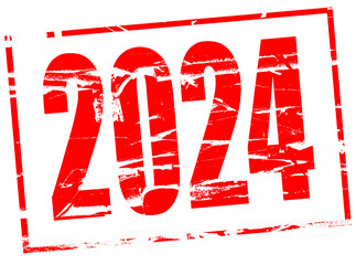 Digital composite. Red rubber stamp effect with the year 2024..gummi, stempel, new year, new years day - obrazy, fototapety, plakaty