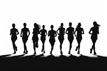 silhouette of a group of runners running together	
 - obrazy, fototapety, plakaty