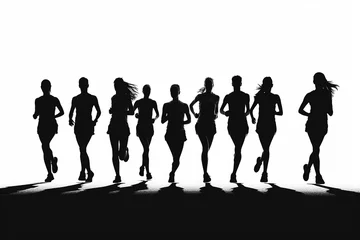 Deurstickers silhouette of a group of runners running together   © GHArtwork