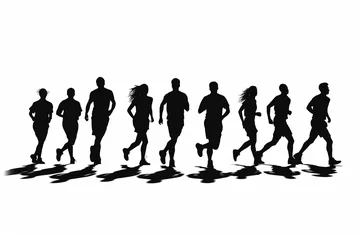 Fotobehang silhouette of a group of runners running together   © GHArtwork