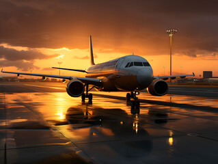 plane at sunset, A plane taking off from an airport