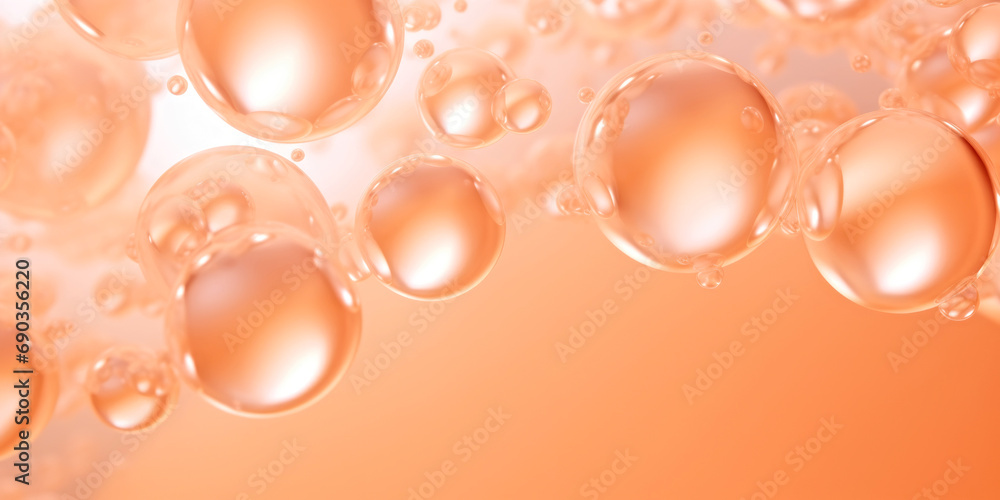 Poster a bunch of bubbles floating on top of each other. monochrome peach fuzz background.