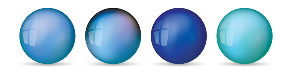 Set with glass colorful balls. Glossy realistic ball, 3D abstract vector illustration highlighted on a white background. Big metal bubble with shadow