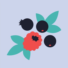 Appetizing fruit and berries collection. Decorative abstract horizontal banner with colorful doodles. Hand-drawn modern illustrations with fruit and berries, abstract elements. Abstract series