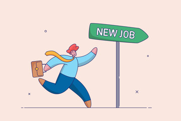 Recruitment or employment concept. Change to new job, career or opportunity, new challenge to success, improvement or advancement, businessman employee carrying stuffs changing to new job opportunity.