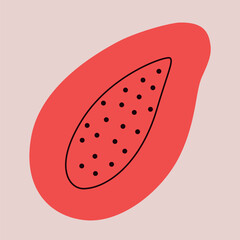 Appetizing fruit and berries collection. Decorative abstract horizontal banner with colorful doodles. Hand-drawn modern illustrations with fruit and berries, abstract elements. Abstract series