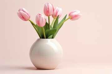 white vase with pink tulips