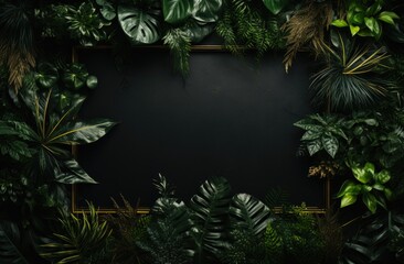 Fototapeta na wymiar a black frame surrounded by green plants