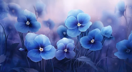 Wandaufkleber a field full of blue pansies © olegganko