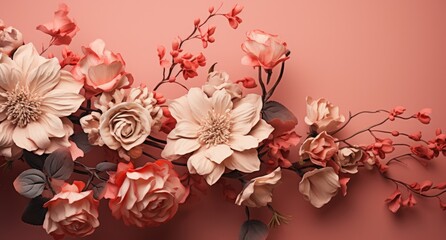 a flower arranged on a pink background