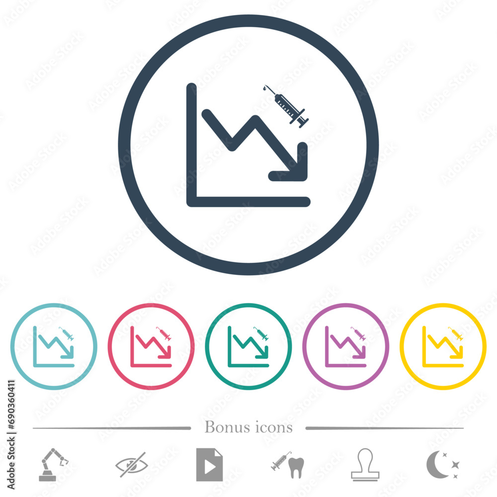 Aufkleber falling vaccination graph flat color icons in round outlines