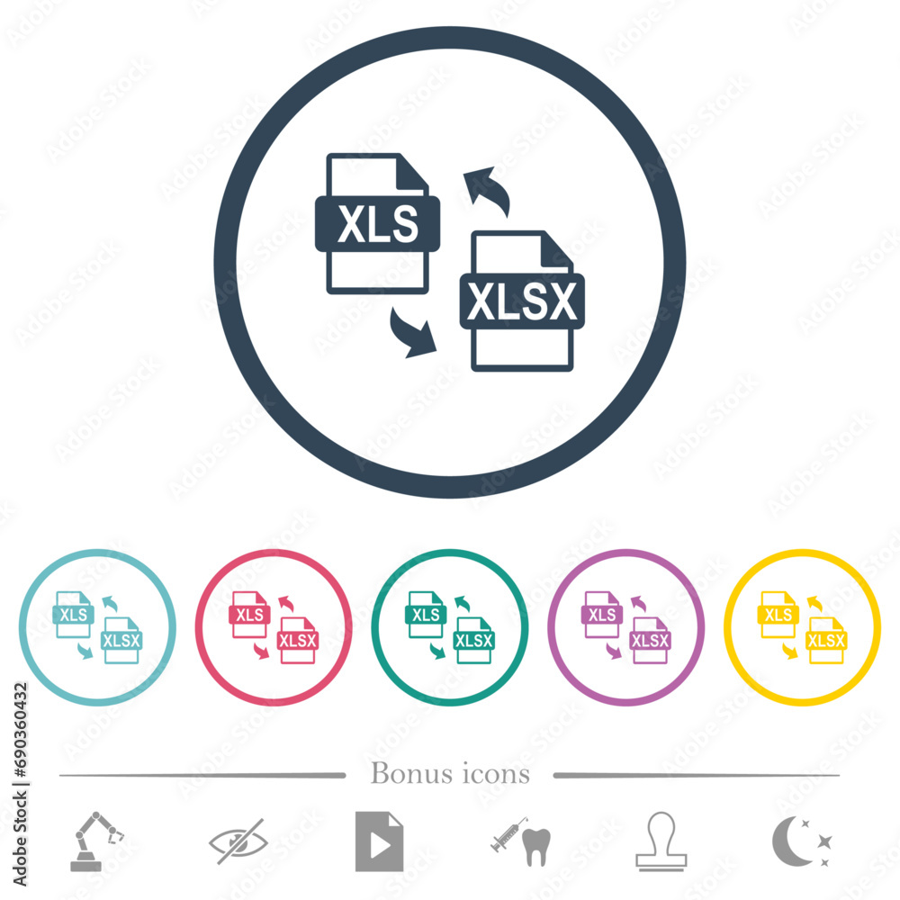 Poster xls xlsx file conversion flat color icons in round outlines