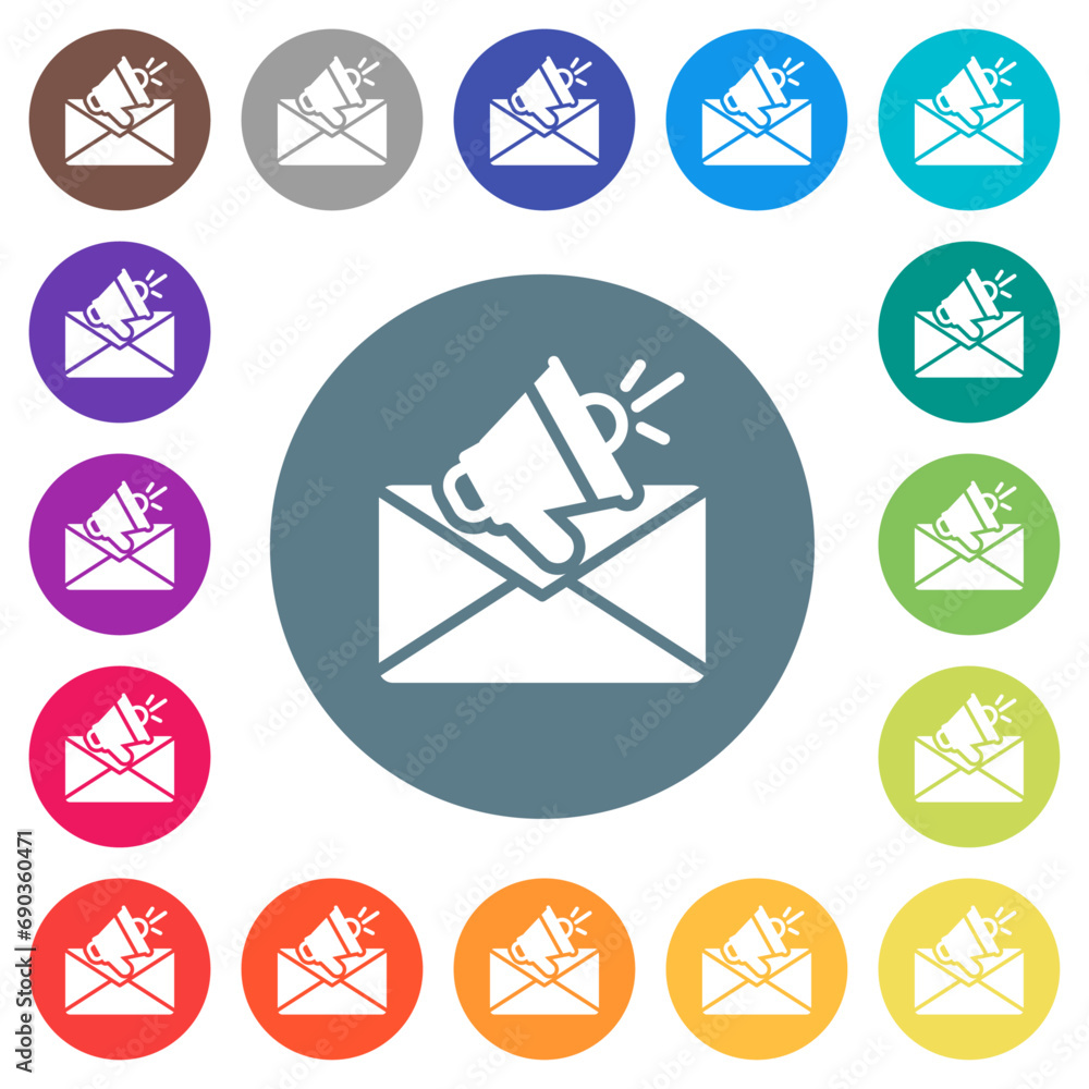 Poster voice message flat white icons on round color backgrounds
