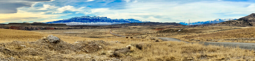 View panorama of  Absaroka mountain range with snow . This is the eastern boundary of Yellowstone...